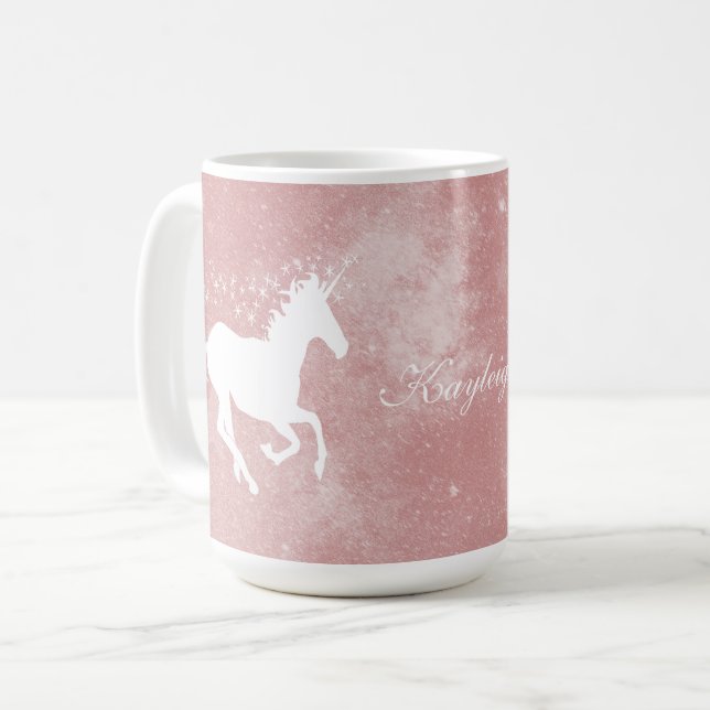 Pink Unicorn Personalised Coffee Mug (Front Left)