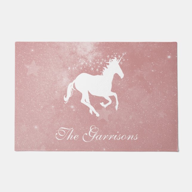 Pink Unicorn Personalised Doormat (Front)