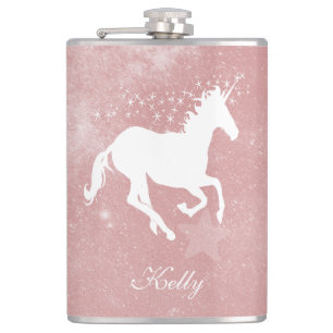 Pink Unicorn Personalised Flask