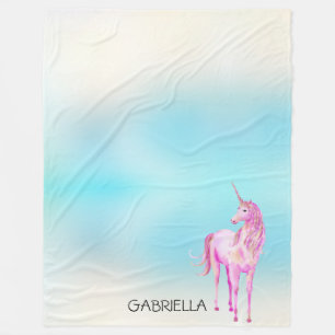 Pink Unicorn Personalised Name Fleece Blanket
