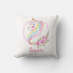Pink Unicorn Personalised name Throw Pillow