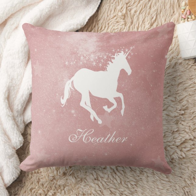 Pink Unicorn Personalised Throw Pillow (Blanket)