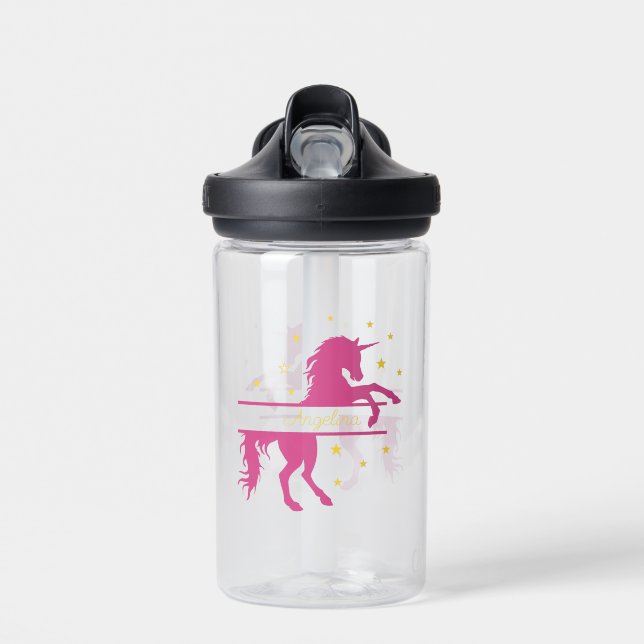 Pink Unicorn Personalised Water Bottle (Front)