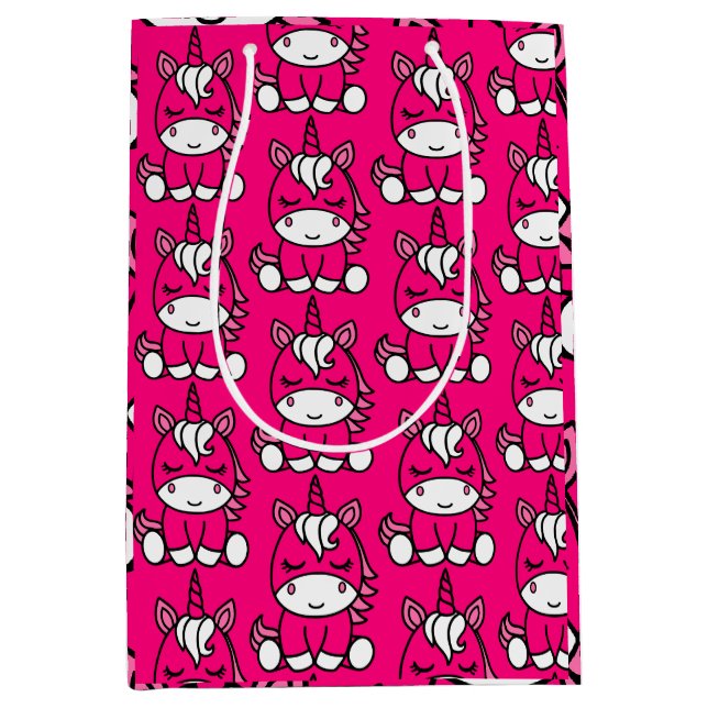 Pink Unicorn Pony Birthday Medium Gift Bag (Front)