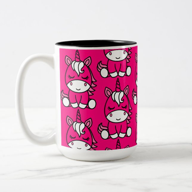 Pink Unicorn Pony Two-Tone Coffee Mug (Left)