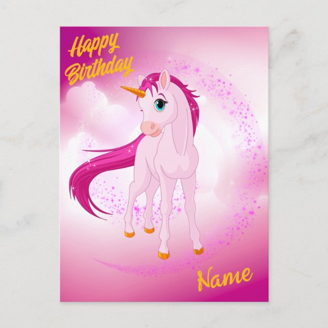 Pink Unicorn Postcard – Personalised Birthday Gift (Front)