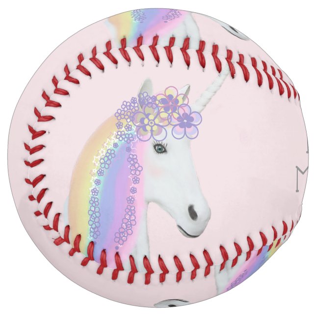 Pink Unicorn Rainbow Girls Personalised Softball (Back Right)