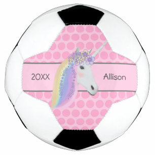 Pink Unicorn Rainbow Personalised Girls Football