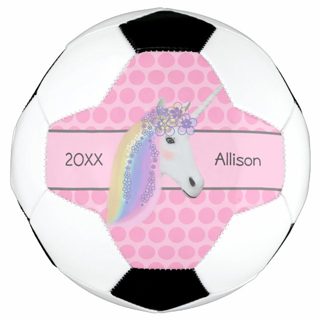 Pink Unicorn Rainbow Personalised Girls Football (Front)