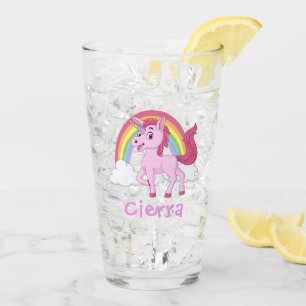 Pink Unicorn Rainbow Personalised Name Glass