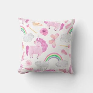 Pink Unicorn Rainbows Girly Magical Butterflies Cushion
