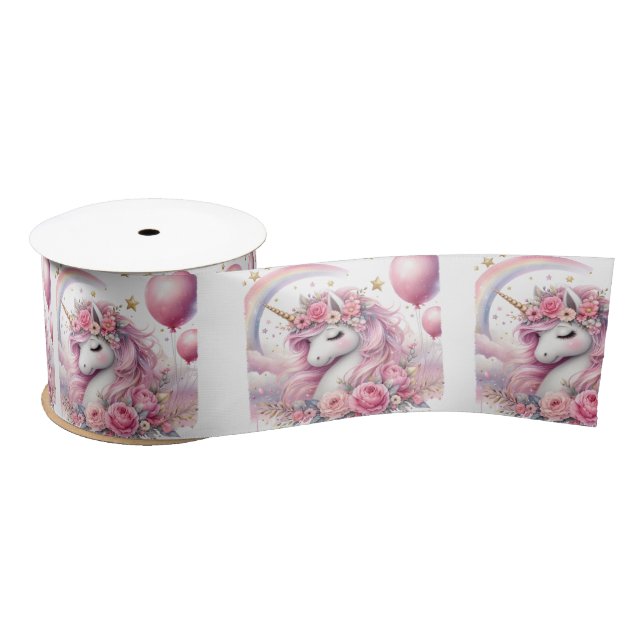Pink Unicorn  Satin Ribbon (Spool)