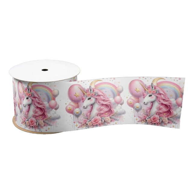 Pink Unicorn  Satin Ribbon (Spool)