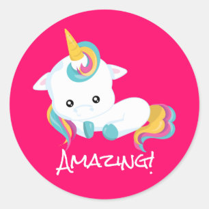Pink Unicorn School Teacher Merit Award Classic Round Sticker