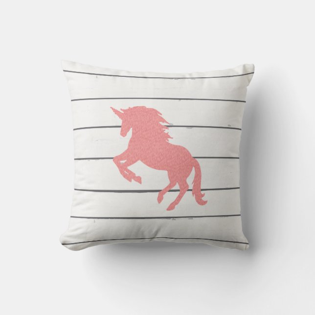 Pink Unicorn Shiplap Throw Pillow (Front)