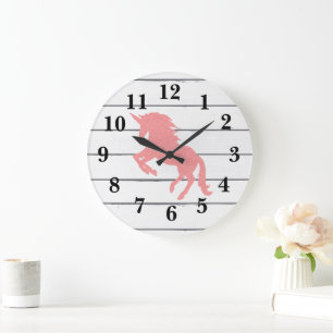 Pink Unicorn Shiplap Wood Decor Large Clock