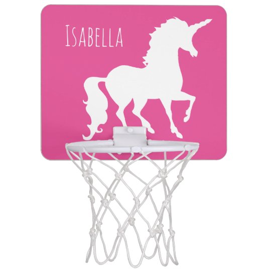Pink Unicorn Silhouette Girly Kids Personalised Mini Basketball