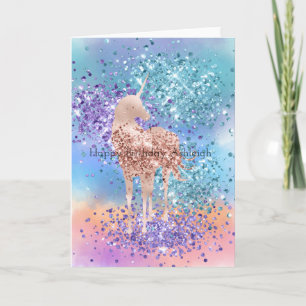 Pink Unicorn Sparkle Purple Aqua Glitter Confetti Card