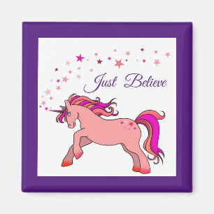 Pink Unicorn Square Magnet