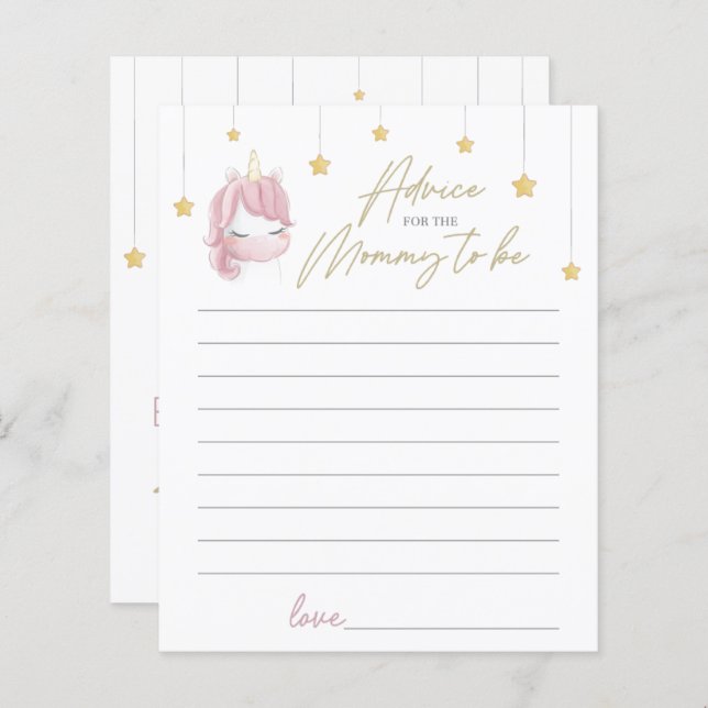 Pink Unicorn Stars Baby Shower Advice for New Mum (Front/Back)