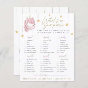 Pink Unicorn Stars Baby Shower Purse Game