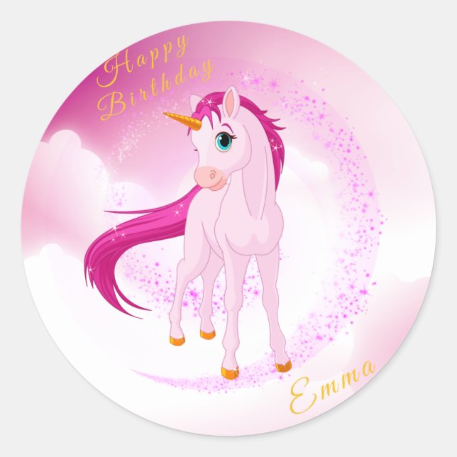 Pink Unicorn Sticker – Personalised Birthday Gift (Front)