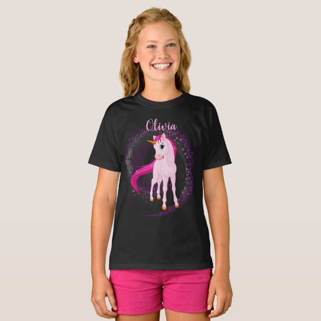Pink Unicorn T-Shirt – Personalised Birthday Gift (Front Full)