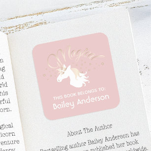 Pink Unicorn This Book Belongs To Kids Bookplates Square Sticker