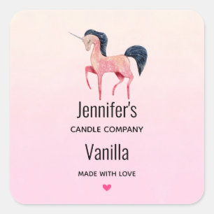 Pink Unicorn with Black Mane Candle Business Square Sticker