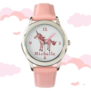 Pink Unicorn with Name Personalizable Watch