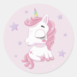 Pink Unicorn with Purple Stars  Classic Round Sticker