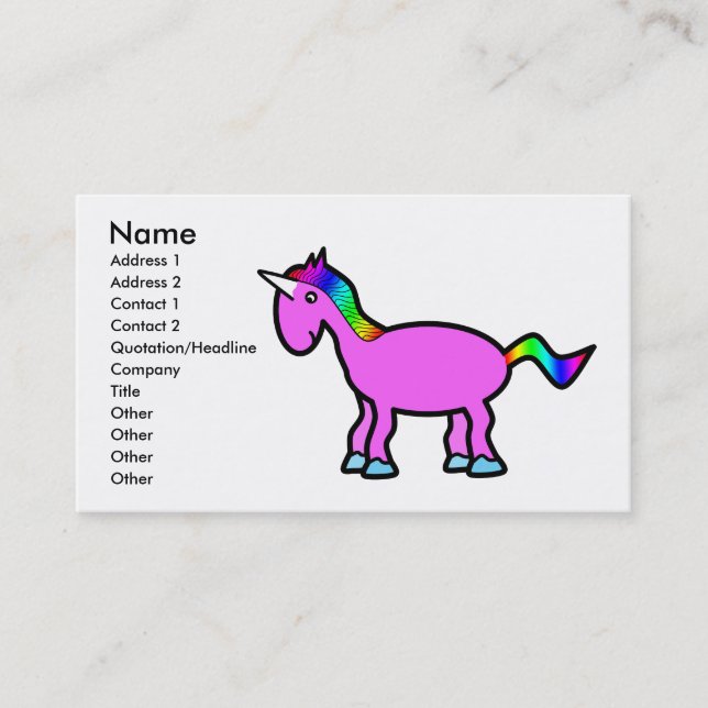 Pink unicorn with rainbow mane business card (Front)