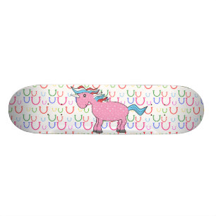 Pink unicorn with white stars skateboard