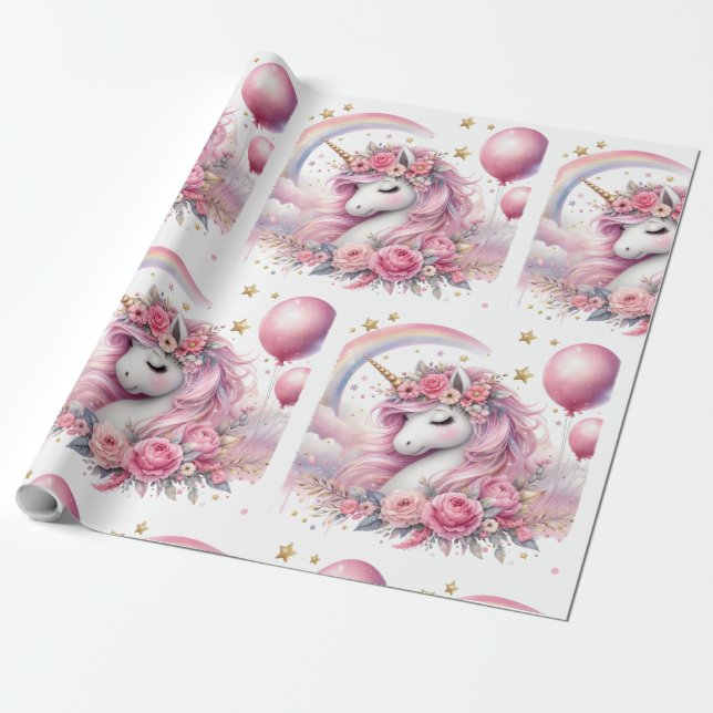 Pink Unicorn  Wrapping Paper (Unrolled)