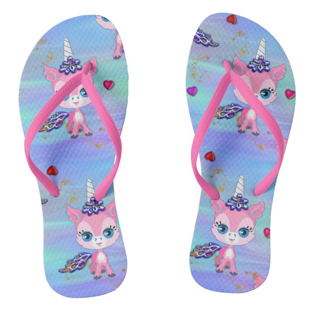 Pink Unicorns and Hearts Flip Flops (Footbed)