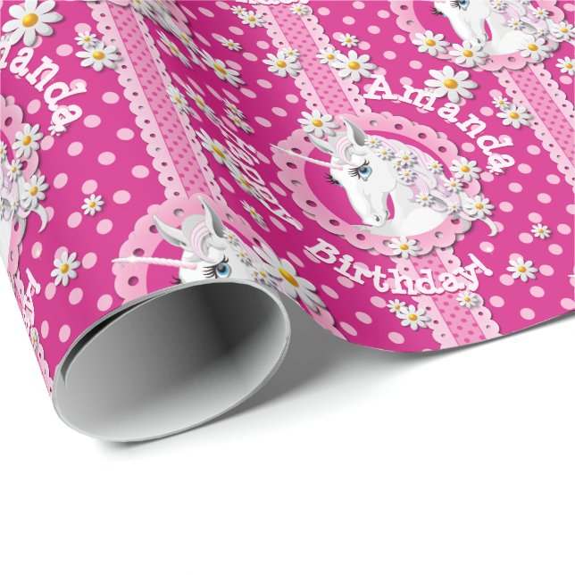 Pink Unicorns are Magic Personalised Birthday Wrapping Paper (Roll Corner)