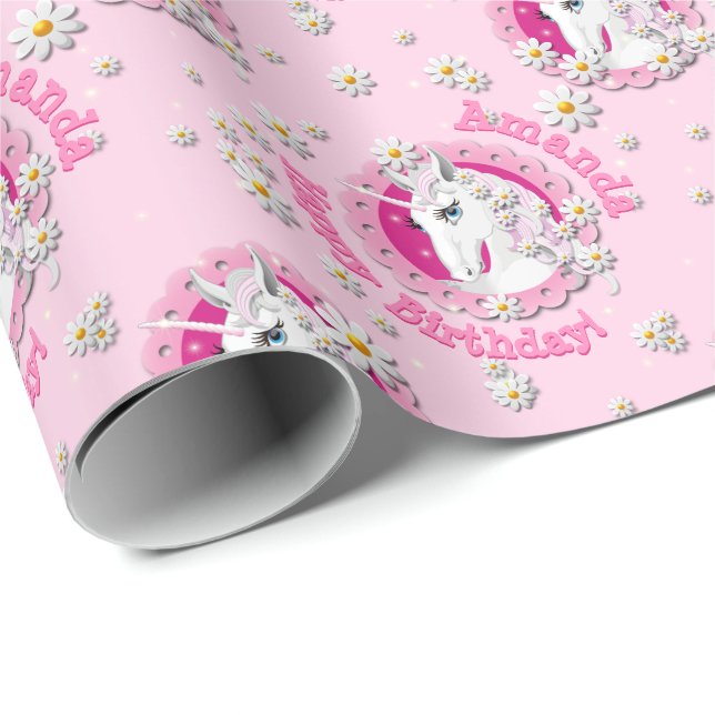 Pink Unicorns are Magic Personalised Birthday Wrapping Paper (Roll Corner)