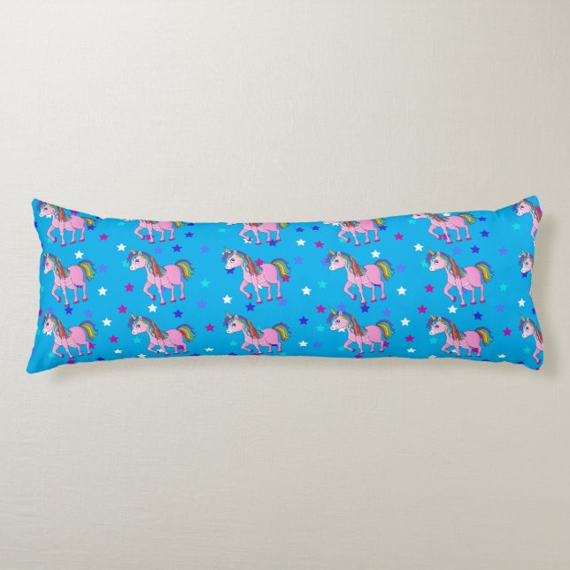 Pink Unicorns & Star Print Body Pillow (Front)