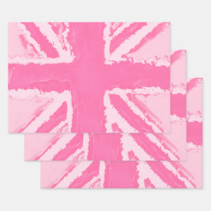 Pink Union Jack British Flag Art by Heva Weva  Wrapping Paper Sheet