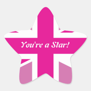 Pink Union Jack Customisable Star Ornament Sticker