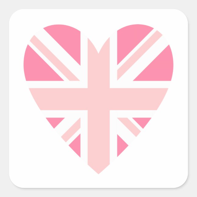 Pink Union Jack/Flag Heart Square Sticker (Front)
