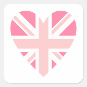 Pink Union Jack/Flag Heart Square Sticker