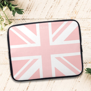 Pink Union Jack UK Flag Monogram Laptop Sleeve