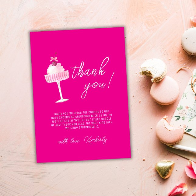 Pink Unique Brunch Cherry Champagne Baby Shower Thank You Card (Pink Unique Brunch Cherry Champagne Baby Shower Thank You Card)