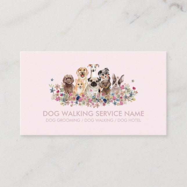Pink Unique Dog Groomer Pet Business Card (Front)