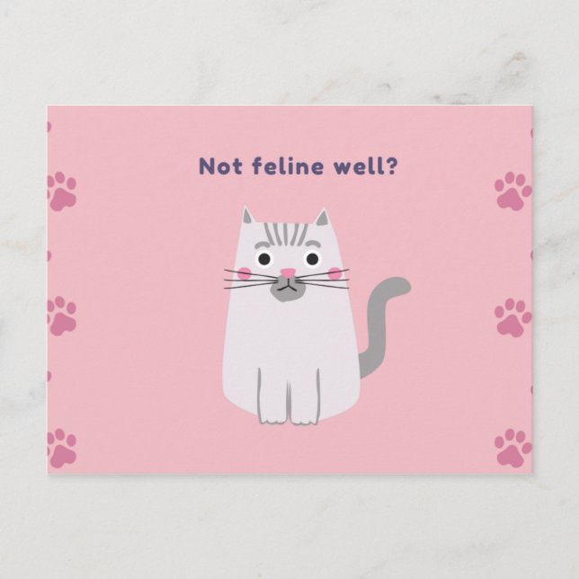 Pink Unwell Cat Icon Greeting Postcard (Front)