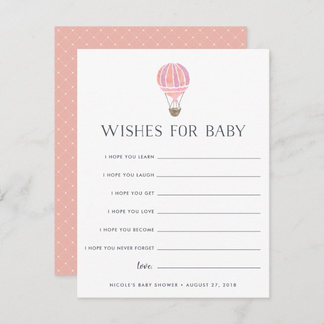 Pink | Up in the Air Baby Shower Wishes Card (Front/Back)