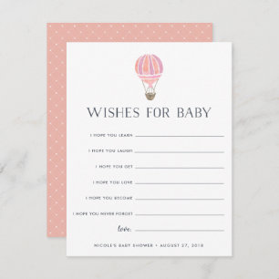 Pink   Up in the Air Baby Shower Wishes Card