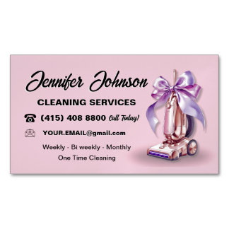 Pink Vacuum Cleaner House Cleaning Services Magnetic Business Card