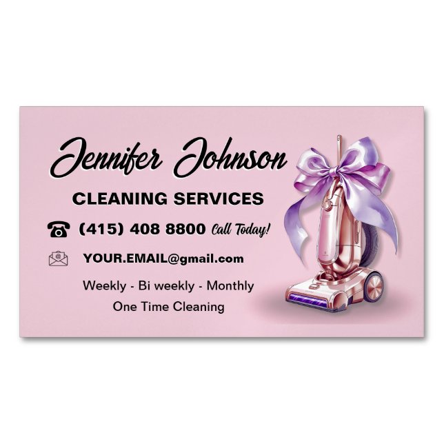 Pink Vacuum Cleaner House Cleaning Services Magnetic Business Card (Front)